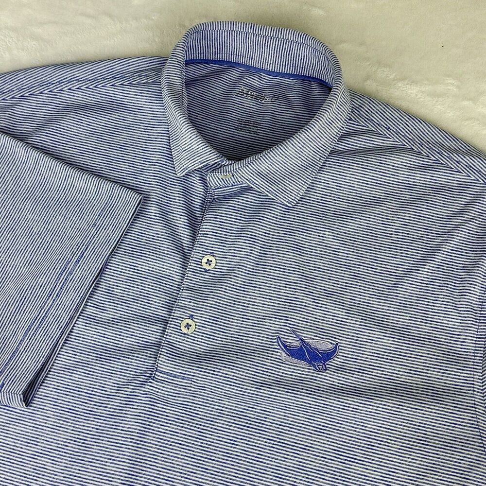 Johnnie-O Men's Performance Polo Shirt XXL Blue White Striped Short Sleeve